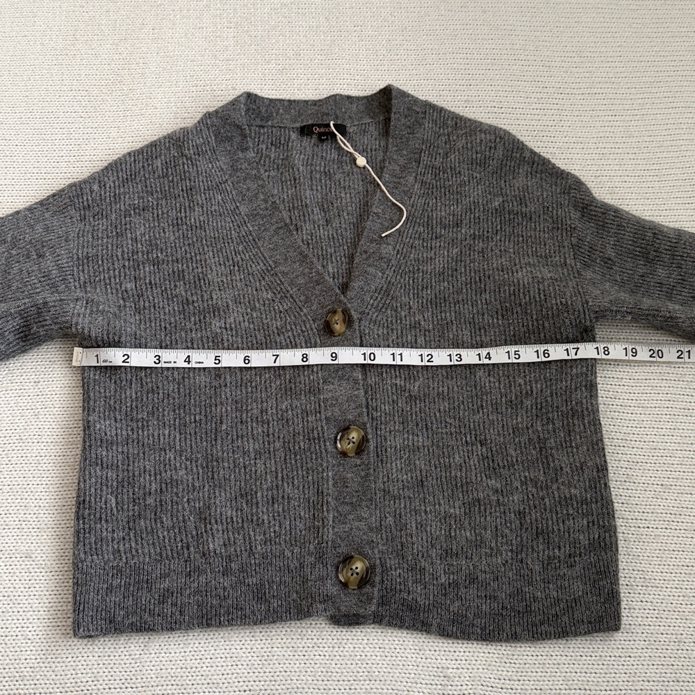 Quince Charcoal Gray Ribbed V-Neck Button Cardigan - Picture 3 of 7